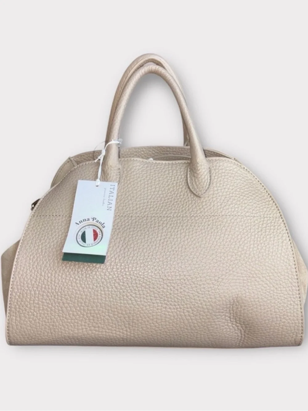 Anna Paola Italian Leather Satchel Tote -large tan / bone